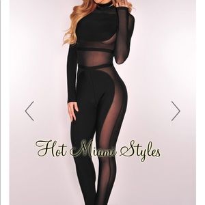 Black sheer mesh bandage jumpsuit hot miami styles